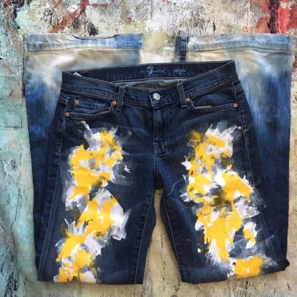 7 For All Mankind Denim - Used 7 For All Manking Dojo Painted & Bleached Wide Leg Jeans in Size 28 x 31